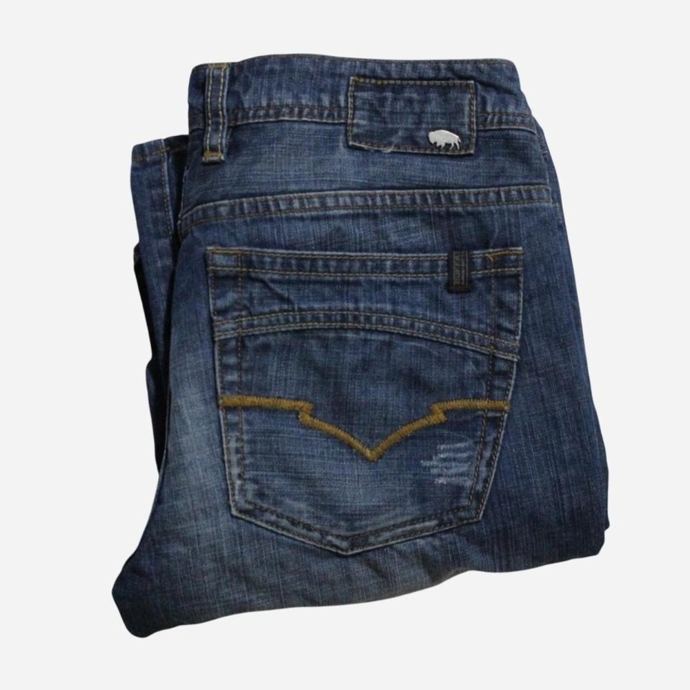 Mens Y2K David Buffalo Grunge Dark Wash Faded Bootcut Midrise Wide Leg Jeans